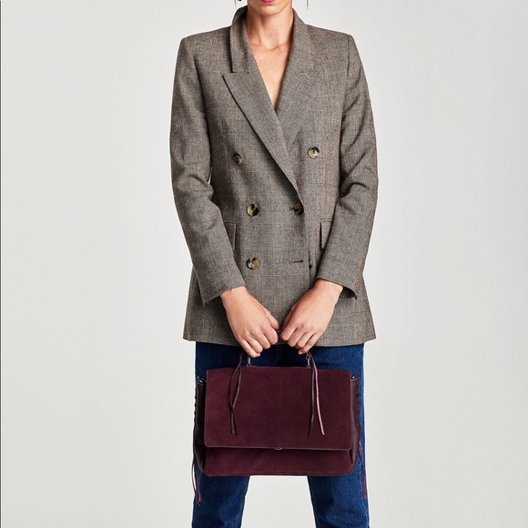 NWT Zara Eggplant Purple Braided Leather City Bag - Picture 6 of 8